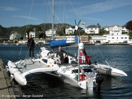 26 June / The trimaran - moored for a few hours in the peaceful village of Farsund.