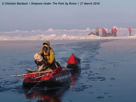 Between 85 and 86 degrees North, the ice was terribly broken up, criss-crossed with numerous leads and dotted with huge expanses of open water. 