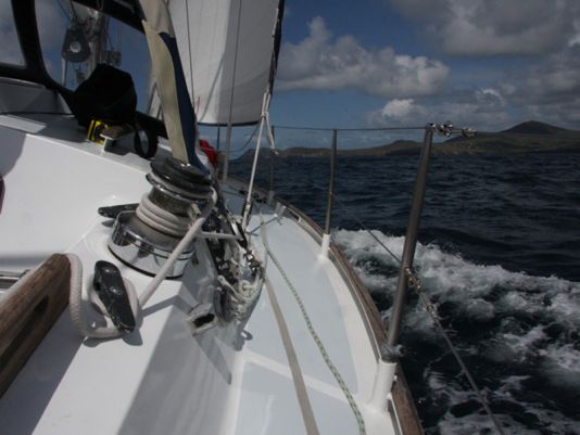 Sailing along the coast in a straight line for 100 miles to the Aran Islands.