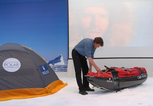 Alain Hubert with a sledge and a tent