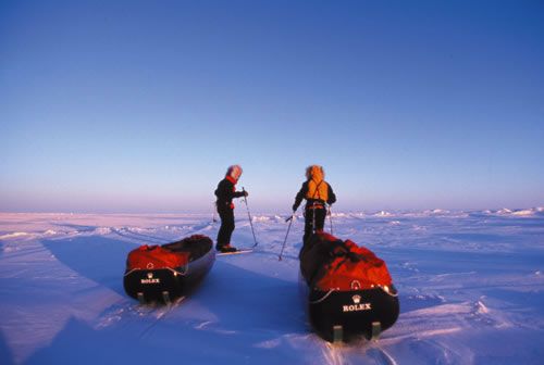 Alain Hubert and Dixie Dansercoer pulling their sledges