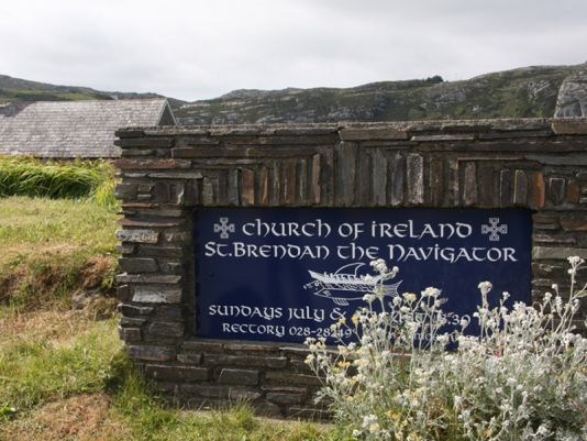 2 June. Commemorative plaque to St Brendan, 6th Century. He is alleged to have discovered America before the Vikings, 1000 years before Colombus.