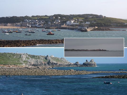 Above : Gust of wind blowing on the Isles of Scilly - St Mary Port  /  Small : 17 May 2011, the strong ebb stream and currents are taking us to the North West despite the lack of wind.  /  Below : Around the islands of Scilly