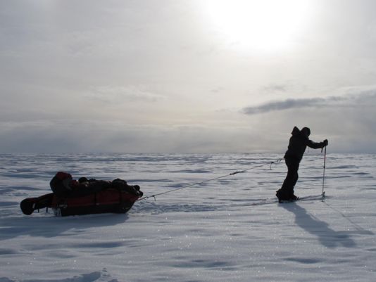 Sebastien at the end of the day when the sledge is getting heavier and heavier every single minute of the afternoon.