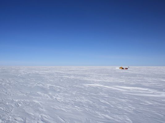 We feel quite lonely on the glacier.