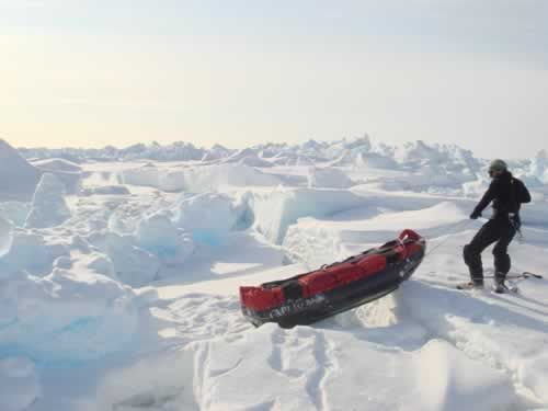 19 May: Nice weather today, but the terrain prevents us from using our skis