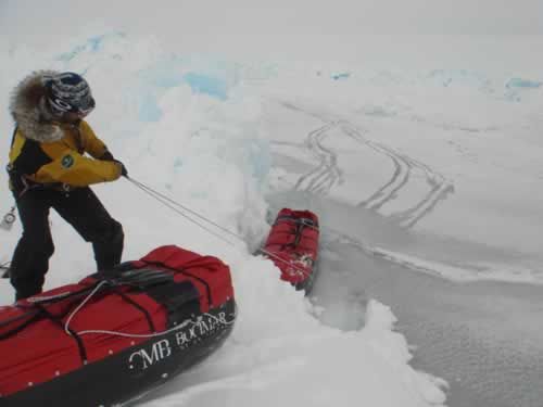 24 May: A sledge fell in the water: We must quickly haul it back on the ice