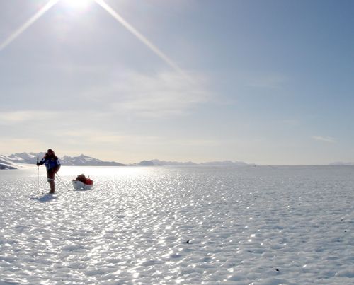 Negotiating blue ice on the outskirts of Patriot Hills