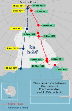 Amundsen and Scott's routes for the Pole (1911 &1912)