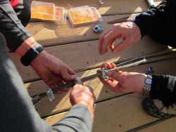 Reparing the forestay when waiting at Point Barrow