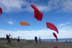 Kite training on the beach of Punta Arenas