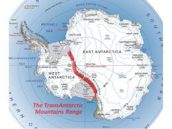 The famous TransAntarctic Mountain Range which divides Antarctica into two parts